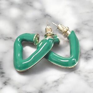 NEW Green and Gold Geometric Hoop Earrings